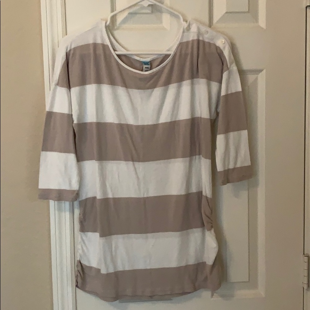 Tan & White Striped Maternity Shirt